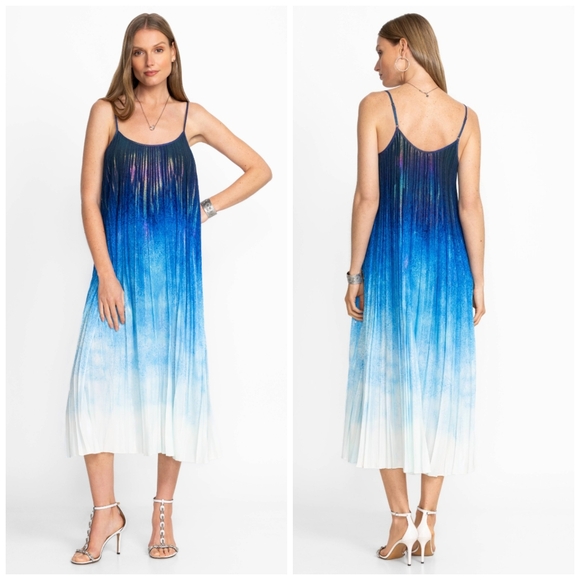 NWT Jade By Johnny Was Blue Sunset Ombre Tye Pleated Midi Dress Size S - Picture 1 of 9